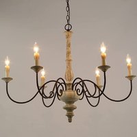 Lustre en bois antique à 8 lumières, fleur d'or, fer, éclairage décoratif