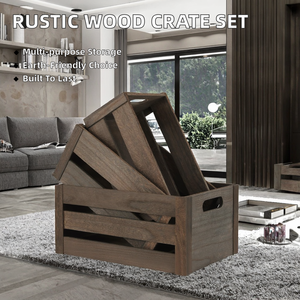 आधुनिक देहाती लकड़ी के क्रेट सेट लैसर फिनिश कंटेनर होम संगठन इको फ्रेंडली गहने भंडारण आयताकार आकार - Product Image 2