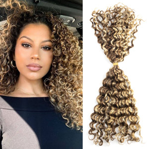 Tresses de cheveux humains bohème, extension naturelle de cheveux noirs, 4/27g/paquet, cheveux bouclés, couleur miel, pour torsion, 100g - Product Image 1