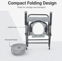 Chaise de toilette pliable pour personnes âgées à mobilité réduite, chaise de toilette de chevet avec accoudoirs rembourrés, équipement de sécurité pour la salle de bain