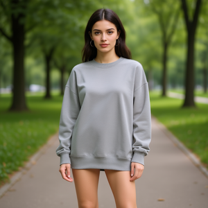 Sweat-shirt oversize pour femme HDJ, gris chiné, tailles M/L/XL/2XL, col rond, épaules tombantes, vêtement décontracté d'automne - Product Image 4