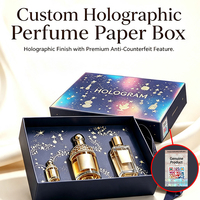 Boîte cosmétique rigide en papier artistique holographique recyclable personnalisée, finition de lamination mate avec code QR de sécurité, fournisseur direct OEM de parfums