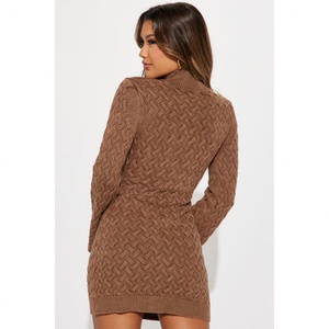 ชุดเดรสไหมพรมคอสูงทรงเข้ารูปสไตล์วินเทจยุโรป กระโปรงผ้าขนสัตว์ถักลายใหม่ - Product Image 6