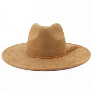 Chapeaux Fedora en Daim à Large Bord de 10 cm pour Femmes, Style Jazz, avec Pompon en Forme de Cœur de Pêche – Vente en Gros - Product Image 2