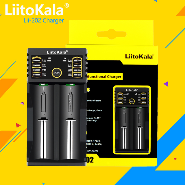 Liitokala LII-202 4.2v Smart Type-C USB Battery Charger Rechargeable Li Ion 18650/21700 Lithium Battery Pack 2 Slots Charging
