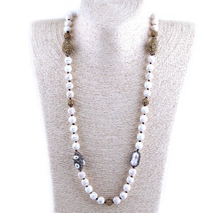 10MM Natural <strong>Black</strong> Agate Stone Beads Knotted <strong>Necklace</strong> Handmade Paved Freshwater <strong>Pearl</strong> Beads Long <strong>Necklace</strong> - Product Image 1