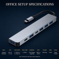 Station d'accueil USB-C 7-en-1 en alliage d'aluminium, adaptateur multiport pour bureau, configuration double écran, disponible en OEM et en stock