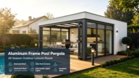 Pergola bioclimatique motorisée en aluminium avec toit à lames orientables, étanche, insonorisée et résistante au vent pour jardin, patio et extérieur