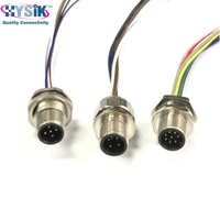 Conector PCB M12 de 5 y 8 Pines, en Ángulo Recto de 90 Grados, con Protección IP67, para Montaje en Panel Industrial