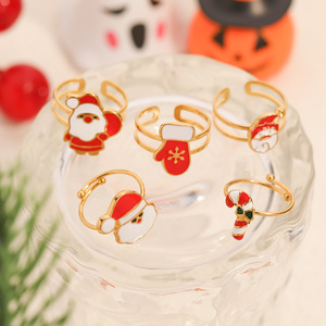 Christmas Theme Stainless Steel Ring Adjustable Opening Snowflake Reindeer Santa Claus Design Women's Jewelry Gift - Product Image 4