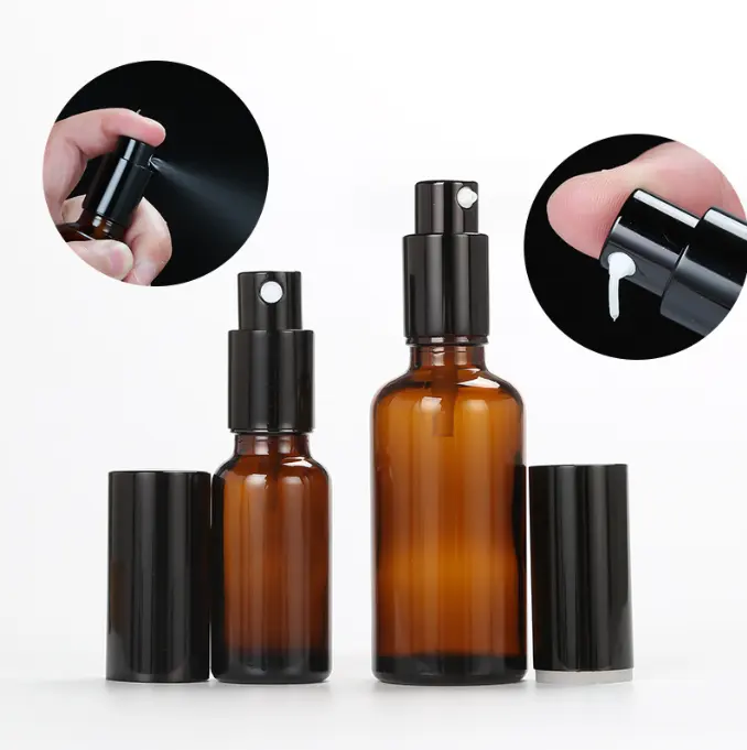 Garrafa de óleos essenciais de loção, spray de vidro marrom, embalagem cosméticos, perfume, líquido, sombreamento, garrafas
