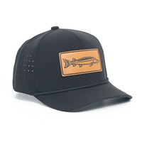 Casquette laser 5 panneaux de haute qualité avec patch en cuir et logo brodé en corde noire