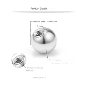 Anneau de nez en titane ASTM F136, vis à billes de 1,2 mm, clou pour lèvres argenté, <span class=keywords><strong>piercing</strong></span> pour sourcil, <span class=keywords><strong>nombril</strong></span>, bijoux pour femmes, mariage, fiançailles - Product Image 3