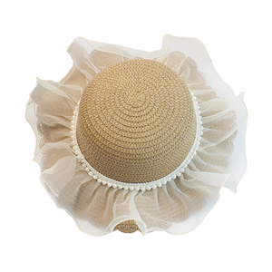 Chapeau cloche réglable en paille <span class=keywords><strong>54</strong></span>-58 cm pour <span class=keywords><strong>femme</strong></span>, avec dentelle et volants, large bord, protection UV, pour la plage, le quotidien et les fêtes - Product Image 1