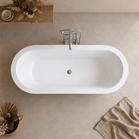 Baignoire autoportante ovale incurvée sur mesure, blanche, avec vidange de trop-plein, pour salle de bain en suite, 150cm 170cm 180cm