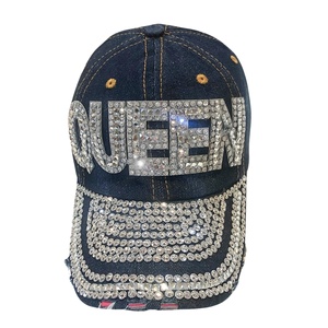 Casquette de baseball sportive 5 panneaux personnalisée pour femme, en jean vieilli orné de strass, cadeaux incrustés de pierres, logo personnalisé OEM/ODM - Product Image 5