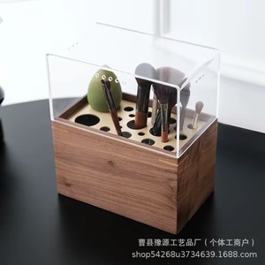 Solid Wood <b>Makeup</b> Brush Storage <b>Box</b> With Lid 3-6L Dustproof Organizer For Brushes Eyebrow Pencils Eyeliners Eyeshadow Tubes - Product Image 5