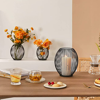 Porte-bougie LED en métal noir pour porte-bougie extérieur, pour centre de Table, cheminée, cheminée, lanterne décorative