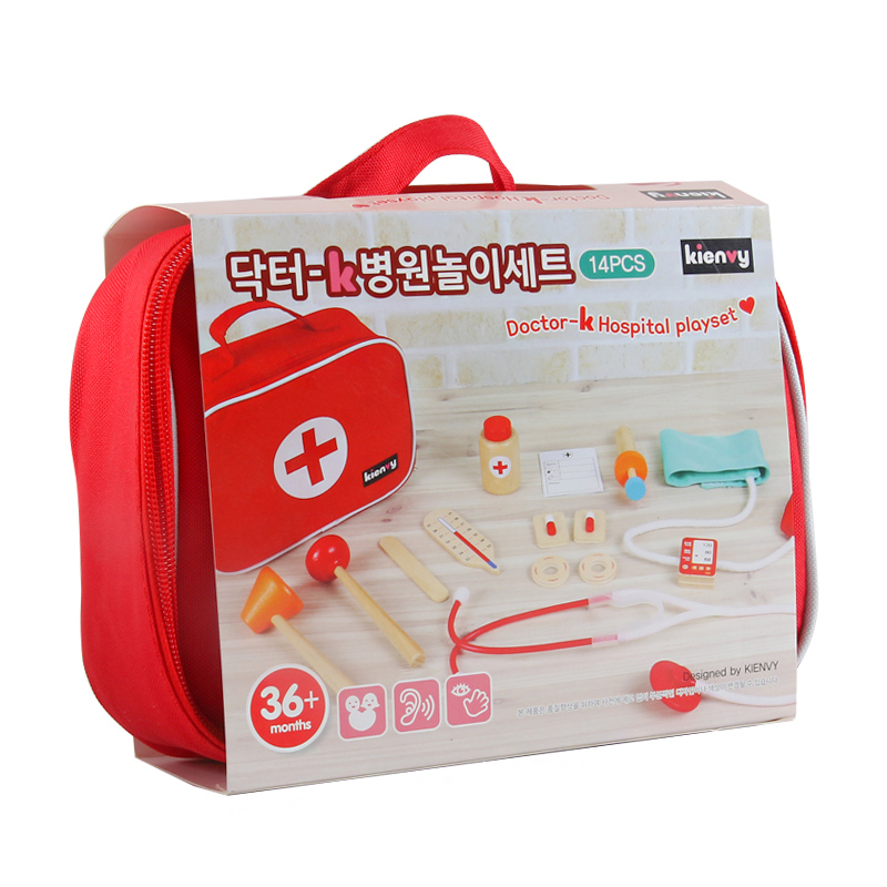 Wooden kids pretend Play Doctor Role Toy Medical Kit set Medical equipment medicine Bag Baby Wooden Stethoscope Play Toys
