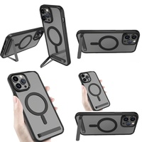 Casing Transparan Anti Benturan Magnetik dengan Penyangga untuk iPhone 15 14 13 12 Plus 11 16 Pro Max 17 Air, Aksesoris Elektronik