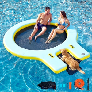 Hamaca Flotante Inflable para Lago, Plataforma Flotante <span class=keywords><strong>Redonda</strong></span> con Rampa para Perros, Anillo Flotante para Tomar el Sol, Hamaca Flotante para Piscina - Product Image 1