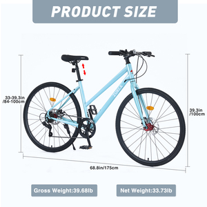 700C Hibrit Dağ Bisikleti 7 Vitesli Bisiklet Çelik Kadro 18 İnç Çift Disk Frenler Açık Mavi Şehir Bisikleti Yetişkinler İçin Kolay Kurulum - Product Image 5