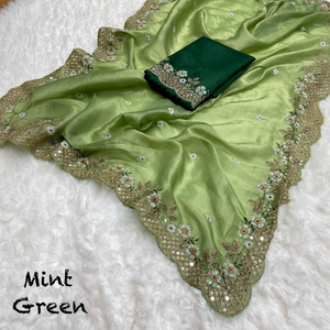 ชุดส่าหรีผ้าไหมสไตล์อินเดียสำหรับผู้หญิงชุดปาร์ตี้แฟนซีสุดพิเศษ - Product Image 1