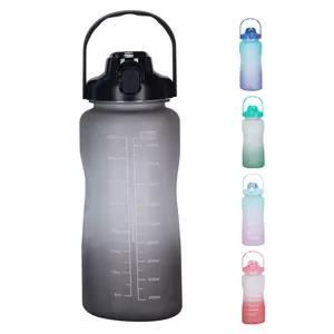 Custom Logo 2l Motivational Words Time Marker Gradient Color Water Bottle With Straw And Stickers For Selling Camping PC Unisex
