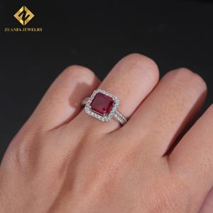 Anillo de Moda de Plata de Ley 925 con Diamante Rojo Corte Esmeralda VVS, Anillo de Bodas para Mujer - Product Image 6