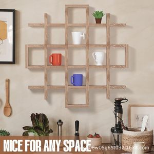 Étagère murale en bois massif à 5 niveaux, couleur naturelle, présentoir à vin, organisateur de rangement multi-compartiments - Product Image 2