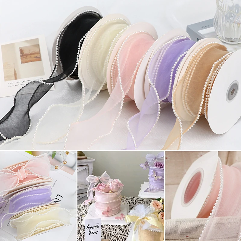 Pearl Fish Tail Yarn Ribbon Bow Fresh Flower Bouquet Gift Packaging Diy Handmade Bow Wavy Ribbon Cake Accessories Ribbon