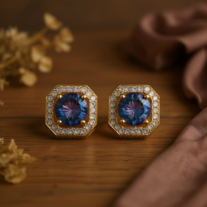 Orecchini ottagonali Fudskra placcati oro 18 carati con zirconi cubici incastonati a pavé, gioielli glamour da festa per donna - Product Image 2