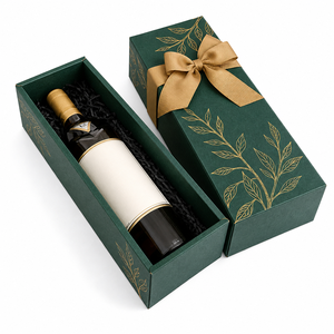 Caja de Regalo Personalizada para Botellas de <span class=keywords><strong>Vino</strong></span> <span class=keywords><strong>Esmeralda</strong></span>, con Cinta Botánica y Detalles en Dorado, para Licor, Venta al por Mayor y Regalos - Product Image 1