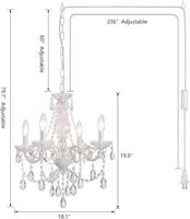 Lustre en verre cristal blanc à brancher, avec cordon transparent et interrupteur marche/arrêt, 4 lumières, suspension pour mariage, cuisine, salle à manger, hall d'entrée, mini