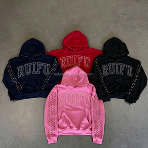 OEM ODM Custom Men's Luxury Rhinestone 3d Embroidery Dtg Print Hoodie Streetwear Cropped Cotton Boxy Fit Hoodies And Sweatshirts - Product Image 3