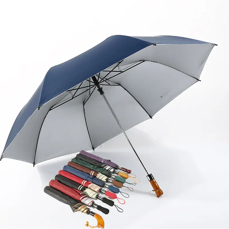 2 kat 120cm çap ahşap saplı şemsiye büyük rüzgar geçirmez UV koruma golf şemsiyesi özel logo otomatik açık güneş yağmur şemsiye