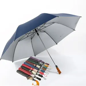 2 dobra 120cm diâmetro de madeira alça guarda-chuva grande windproof proteção UV golf guarda-chuva personalizado logotipo auto open sun rain guarda-chuva
