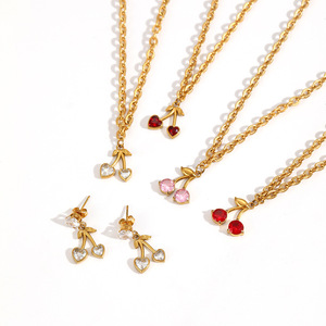 Collier en acier inoxydable avec pendentif cerise Li Quan, bijoux tendance pour femmes, chaîne de clavicule en zircon, ensemble de bijoux - Product Image 3