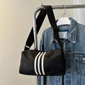 Sporty 3-Stripe Mini Barrel <b>Bag</b>, Lightweight Nylon Cylinder Crossbody <b>Bag</b> for Men Women, Casual Small Messenger Shoulder Pouch - Product Image 5