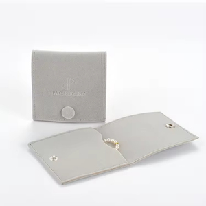 Custom Logo Luxury Small Earring Necklace Bracelet Ring <b>Envelope</b> Flap Foldable Grey Microfiber Jewelry Pouch Bag <b>Gift</b> Packaging - Product Image 3