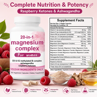 Complément Alimentaire Complexe de Magnésium 20-en-1 en Capsules avec Vitamine D3 K2 et Complexe B Méthylé, 60 Capsules Végétariennes pour Femmes