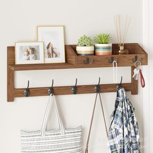 Estante de almacenamiento para entrada montado en la pared, soporte para llaves, perchero multifunción, organizador de madera de estilo nórdico para pasillo y entrada - Product Image 3