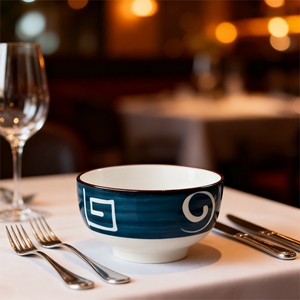 Tazón de cerámica azul y blanco estilo japonés, ecológico, con patrones cuadrados en espiral, vajilla para servir comida en el hogar y la cocina. - Product Image 5