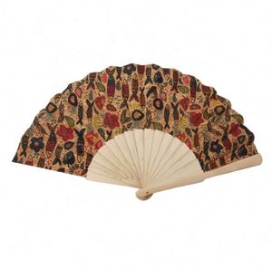 En stock : Éventail en bois de 23 cm avec tissu en liège écologique, couleurs naturelles et personnalisables pour cadeaux promotionnels et fournitures de fête - Product Image 2