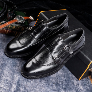 Zapatos Monk Strap Negros para Hombre, de Cuero Genuino, Estilo Boda, Cierre de Hebilla, Suela de Goma, para Todas las Temporadas, Estilo Casual - Product Image 3