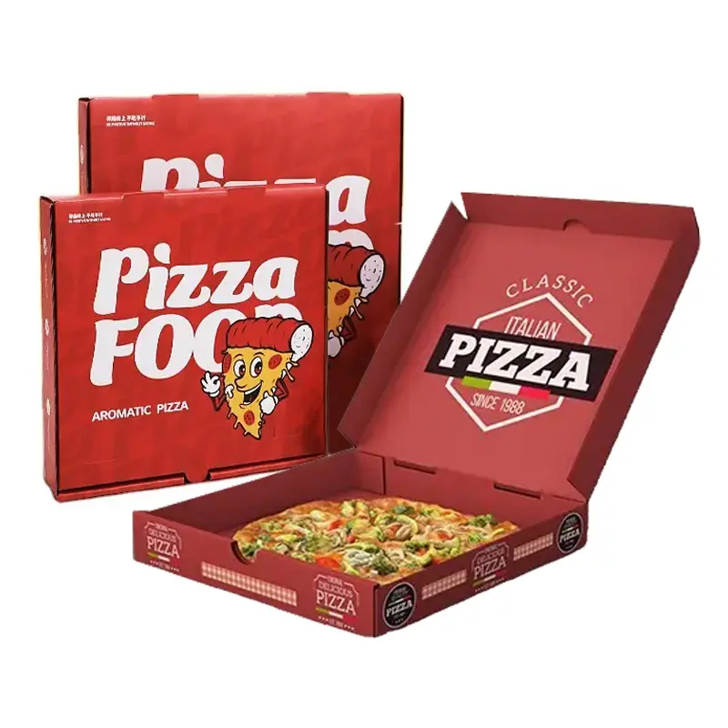 カスタム環境にやさしい紙段ボール箱生地プルーフ収納ピザスライスパックボックスパッケージ食品グレードピザボックスロゴ付き