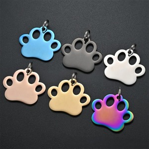 Wholesale Stainless Steel Dog Paw Print Charms <b>ID</b> Blank Dog <b>Tags</b> Pendant Animal Necklace Jewelry Accessories 6Colors - Product Image 2