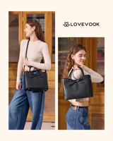 Sac à bandoulière pour femme LOVEVOOK en cuir PU vintage, grande capacité, sacoche de bureau décontractée avec compartiment pour ordinateur portable 15,6 pouces, résistant à l'eau