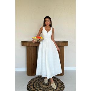 Robe de soirée unie à col carré, style halter, taille empire haute, avec détails en dentelle ombrée blanc cassé, bretelles fines et fronces, longueur ras du sol, tailles XS-XL, pour la journée et les soirées. - Product Image 5
