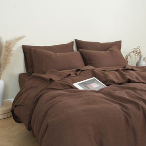Bền Vững Bộ Giường Linen Duvet Nâu Pháp Lanh Linen Duvet <span class=keywords><strong>Cover</strong></span> Giường Đơn Và Duvet Bao Gồm 3 Pcs - Product Image 1